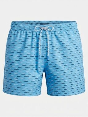 Bonobos Riviera Recycled Swim Trunks XXL 5" Inseam Blue Speedboat Print 4-Way